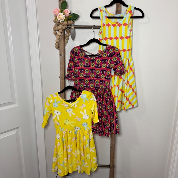 Other - Dot Dot Smile Girls 3 Piece Dress Bundle Easter Bunny Floral Geometric Size 5-6